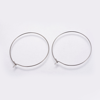 316 Surgical Stainless Steel Hoop Earrings Findings, Wine Glass Charms Findings, Stainless Steel Color, 35x0.7mm, Inner Diameter: 33.5mm, 21 Gauge