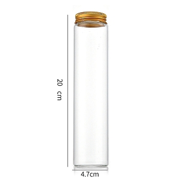 Column Glass Screw Top Bead Storage Tubes, Clear Glass Bottles with Aluminum Lips, Golden, 4.7x20cm, Capacity: 260ml(8.79fl. oz)