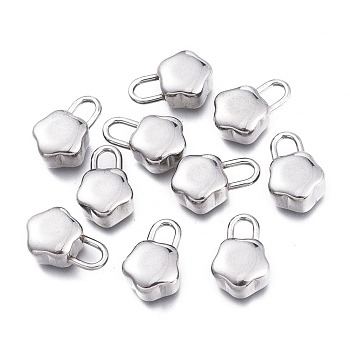 304 Stainless Steel Charms, Flower Lock, Stainless Steel Color, 14.5x9.5x5.7mm, Hole: 4.5x3mm