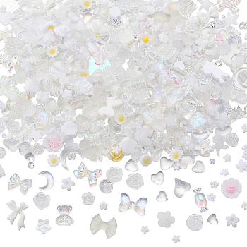 6 Bags Resin Cabochons, Nail Art Decoration Accessories, Mixed Shape, White, 5.5~12x5.5~11x1~4mm