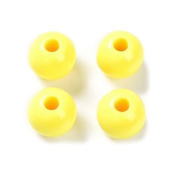 Opaque Acrylic European Beads, Large Hole Beads, Round, Yellow, 19.5x18mm, Hole: 6mm, about 122pcs/500g