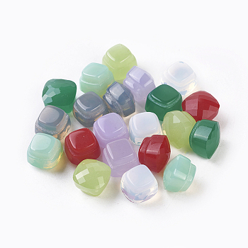 Faceted Glass Cabochons, Square, Flat Back, Mixed Color, 10x10x8mm, Bottom: 7.5x7.5mm