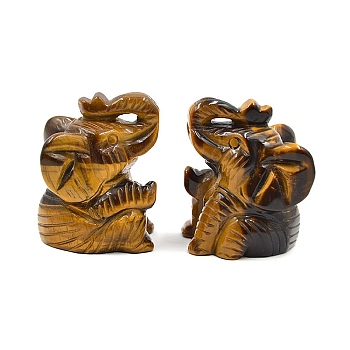 Natural Tiger Eye Carved Healing Elephant Figurines, Reiki Energy Stone Display Decorations, 40x35x50mm