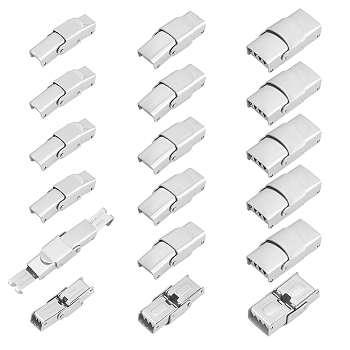 18Pcs 3 Styles Smooth Surface 201 Stainless Steel Watch Band Clasps, Stainless Steel Color, 25x7~13x6~7mm, Hole: 5~10x3~4mm, 6pcs/style