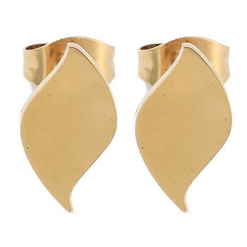 Vacuum Plating 304 Stainless Steel Stud Earrings for Women, Golden, Leaf, 12x6.5mm