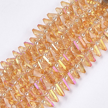 Electroplate Glass Beads Strands, Faceted, Fan, Orange, 8~8.5x10.5x3.5mm, Hole: 1mm, about 100pcs/strand, 19.6 inch