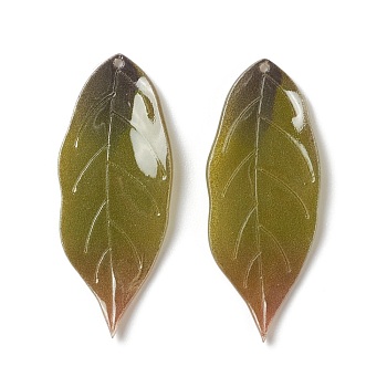 Opaque Resin Pendants, Leaf, Olive, 33.5x13.8x12mm, Hole: 0.9mm