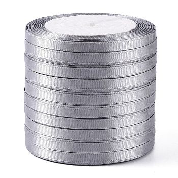Single Face Satin Ribbon, Polyester Ribbon, Gray, 1/4 inch(6mm), about 25yards/roll(22.86m/roll), 10rolls/group, 250yards/group(228.6m/group)