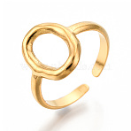 Ion Plating(IP) 304 Stainless Steel Hollow Oval Cuff Rings, Open Rings for Women Girls, Real 18K Gold Plated, US Size 7(17.5mm)(X-RJEW-N038-120LG)