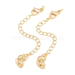 Brass Curb Chain Extender, End Chains with Lobster Claw Clasps and Cubic Zirconia Charms, Hobbyhorse, Golden, 74mm, Hole: 2.4mm(KK-P354-16G)