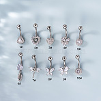 316L Surgical Stainless Steel Clear Cubic Zirconia Curved Barbell Belly Rings, Stainless Steel Color, Heart, 10mm, Pin: 1.6mm, Head: 5mm(WG7644D-05)