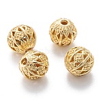 Alloy Hollow Beads, Round, Cadmium Free & Lead Free, Real 18K Gold Plated, 8x7~8mm, Hole: 1.5~2mm(X1-PALLOY-P238-06G-RS)