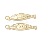 Brass Pendants, Fish Charms, Cadmium Free & Lead Free, Rack Plating, Long-Lasting Plated, Real 18K Gold Plated, 31.5x8.5x2.5mm, Hole: 3.5mm(KK-CBA9234-17G)