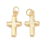 Brass Pendants, Cross Charms, Lead Free & Cadmium Free, Long-Lasting Plated, Rack Plating, Real 18K Gold Plated, 19x10.5x3mm, Jump Ring: 5x1mm, Inner Diameter: 3mm(KK-Z146-23G)