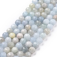 Natural Aquamarine Beads Strands, Star Cut Round Beads, Faceted, 7~8x8mm, Hole: 0.9mm, about 49pcs/strand, 14.92 inch(37.9cm)~15.75 inch(40cm)(G-K323-19)