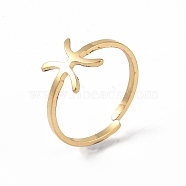 Real 18K Gold Plated 304 Stainless Steel Adjustable Finger Ring, Constellations Open Cuff Rings for Women, Pisces, Adjustable, Surface: 6.5~9x6.5~12mm(RJEW-L115-01G-03)