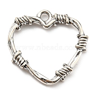 Plated Alloy Pendants, Thorn Love, Antique Silver, 23.5x24.5x3mm, Hole: 2mm(PALLOY-D020-01AS)