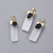 Natural Calcite Big Pendants, with Natural Black Tourmaline and Brass Findings, Rectangle, Golden, 50~75x15~20x8~11mm, Hole: 7.5x5mm(G-L547-022A-G)