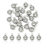 20Pcs 201 Stainless Steel Rhinestone Charms, Birthstone Necklace Charms, Flat Round, Stainless Steel Color, Crystal, 8.5x6x3mm, Hole: 1.5mm(STAS-YW0002-02A)