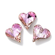 Glass Rhinestone Cabochons, Point Back & Back Plated, Faceted, Heart, Light Rose, 13x12x5mm(RGLA-G020-04A-D123)