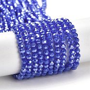 Electroplate Opaque Glass Beads Strands, Faceted(32 Facets), Pearl Luster Plated, Round, Blue, 3mm, Hole: 0.8mm, about 164~166pcs/strand, 19.69~19.88 inch(50~50.5cm)(EGLA-A035-P3mm-A07)