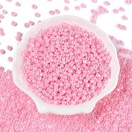 DIY Craft Beads 6/0 Ceylon Round Glass Seed Beads, Pink, Size: about 4mm in diameter, hole:1.5mm, about 495pcs/50g(X-SEED-A011-4mm-145)