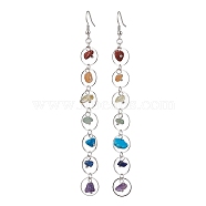 7 Chakra Theme Natural & Synthetic Mixed Gemstone Chips Dangle Earrings, Alloy Long Drop Earrings, Silver, 120x12mm(EJEW-JE05703-01)