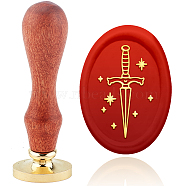 Wax Seal Stamp Set, Sealing Wax Stamp Solid Brass Head,  Wood Handle Retro Brass Stamp Kit Removable, for Envelopes Invitations, Gift Card, Sword Pattern, 9x3x2.2cm(AJEW-WH0212-384)
