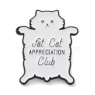 Cartoon Cat Enamel Pins, with Word Fat Cat Appreciation Club, Black Alloy Badge for Backpack Clothes, White, 32.5x27x1.5mm(JEWB-D026-03D)