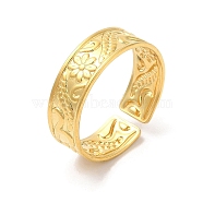 Ion Plating(IP) 304 Stainless Steel Cuff Wide Band Finger Rings, Flower and Leaf Pattern Open Rings for Women, Real 18K Gold Plated, Inner Diameter: 18mm(RJEW-L107-009G)