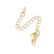 Rack Plating Brass Ends with Chain and Lobster Claw Clasps, Long-Lasting Plated, Lead Free & Cadmium Free, Teardrop, Light Gold, 70mm(KK-F873-06LG)