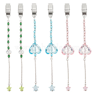 Transparent Faceted Acrylic Heart & Star Beaded Credit Card Clip Puller, Iron ID Card Clip Grabber with Glass Bead, Mixed Color, 205~208mm, 3 style, 2pcs/style, 6pcs/set(AJEW-PH01537)