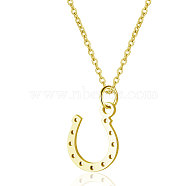 201 Stainless Steel Pendants Necklaces, with Cable Chains, Horseshoe, Golden, 16.3 inch(40cm), 1mm(NJEW-S069-TN199-2)
