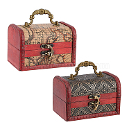 2Pcs 2 Colors Vintage Wooden Jewelry Box, PU Leather Decorative Treasure Chest Boxes, with Carry Handle and Latch, Rectangle, Mixed Color, 11.9x9.05x9cm, 1pc/color(AJEW-DC0001-52)