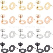 Unicraftale 32Pcs 4 Colors Ion Plating(IP) 304 Stainless Steel Stud Earring Findings, with Loop & Earring Backs, Flat Round, Mixed Color, 10x1mm, Hole: 1.5mm, 8pcs/color(STAS-UN0027-92)