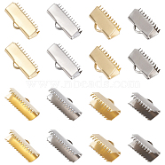 304 Stainless Steel Ribbon Crimp Ends, Rectangle, Golden & Stainless Steel Color, 7.5~9.5x8.5~20.5mm, Hole: 1mm, 48pcs/box(STAS-UN0009-44)