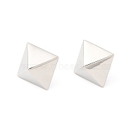 Brass Pyramid Stud Earrings for Women, Cadmium Free & Lead Free, Platinum, 14.5x14.5mm, Pin: 0.9mm(EJEW-P213-17P)