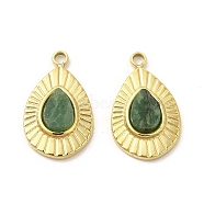 Natural African Jade Teardrop Charms, with Vacuum Plating Real 18K Gold Plated 201 Stainless Steel Findings, 13x9x2.5mm, Hole: 1.2mm(STAS-J401-VC665)