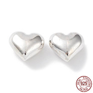 925 Sterling Silver Bead, Heart, Silver, 14x15x8mm, Hole: 1.6mm(STER-H106-02B-S)