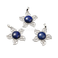Natural Lapis Lazuli Dyed Pendants, Flower Charms, with Rack Plating Platinum Tone Brass Findings, Cadmium Free & Lead Free, 38x37x7~7.5mm, Hole: 8x5mm(G-B033-02P-19)