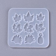 Silicone Molds, Cabochon & Pendants Resin Casting Molds, For UV Resin, Epoxy Resin Jewelry Making, Mixed Shapes, Maple Leaf & Leaf & Pineapple, White, 84x84x4mm, Hole: 1.8mm & 2.5mm & 2.8mm(DIY-F041-03C)