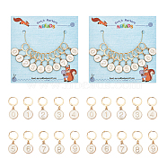 Alloy Enamel Number Charms Locking Stitch Markers, with Golden Tone 304 Stainless Steel Ring, Flat Round, White, 30mm, Flat Round: 14.5x12x2.5mm, 10pcs/set(AJEW-PH01457-02)