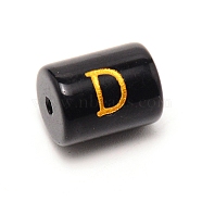 Painted Glass Beads, Black Column with Gold Letter, Letter.D, 13.7x10mm, Hole: 1.5mm(GLAA-TAC0009-01D)