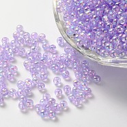 Eco-Friendly Transparent Acrylic Beads, Round, AB Color, Lilac, 4mm, Hole: about 1.2mm; about 17000pcs/500g.(PL731-1)