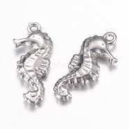 304 Stainless Steel Pendants, Sea Horse, Stainless Steel Color, 20x9.5x3.5mm, Hole: 0.6~1.2mm(STAS-P171-19P)