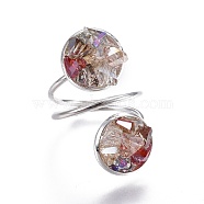 Electroplate Glass Cuff Rings, Open Rings, with Iron and Cardboard Ring Boxes, Colorful, Size 7, 17mm(RJEW-JR00248-05)