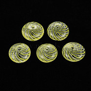Transparent Handmade Blown Glass Globe Beads, Stripe Pattern, Flat Round, Yellow, 14~15x9mm, Hole: 1~2mm(X-GLAA-T012-18)