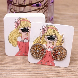 Square Paper Earring Display Cards, Jewelry Display Cards for Earring Storage, White, Girl Pattern, 5x5x0.05cm, Hole: 0.8mm(CDIS-C004-02B)
