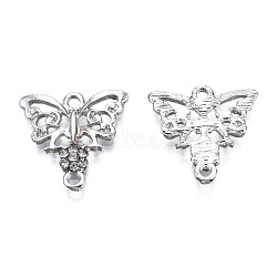 Alloy Rhinestone Links connectors, Butterfly, Silver Color Plated, 20x20x2mm, Hole: 2mm(ALRI-S168-02B)