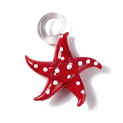 Handmade Lampwork Pendants,  Starfish, FireBrick, 34~37x26~29x7~8mm, Hole: 6.5~7x6.5~7.5mm(LAMP-G155-01C)